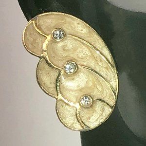 K.J.L. for Avon gold enamel rhinestone clip earrings by Kenneth Jay Lane